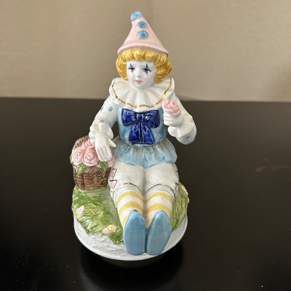 Vintage Schmid Porcelain Signed Clown Musical Collection Figurine.